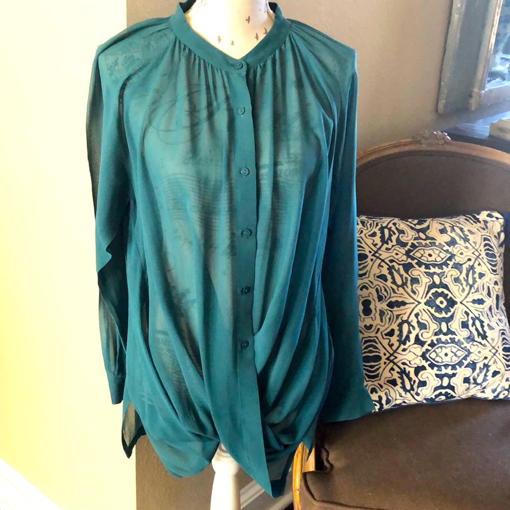 Beautiful Teal Crisscross Blouse